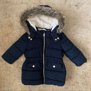 Infant navy unisex parka with faux fur hood